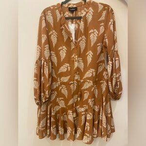 Aakaa Tan Dress with White Leaf Print